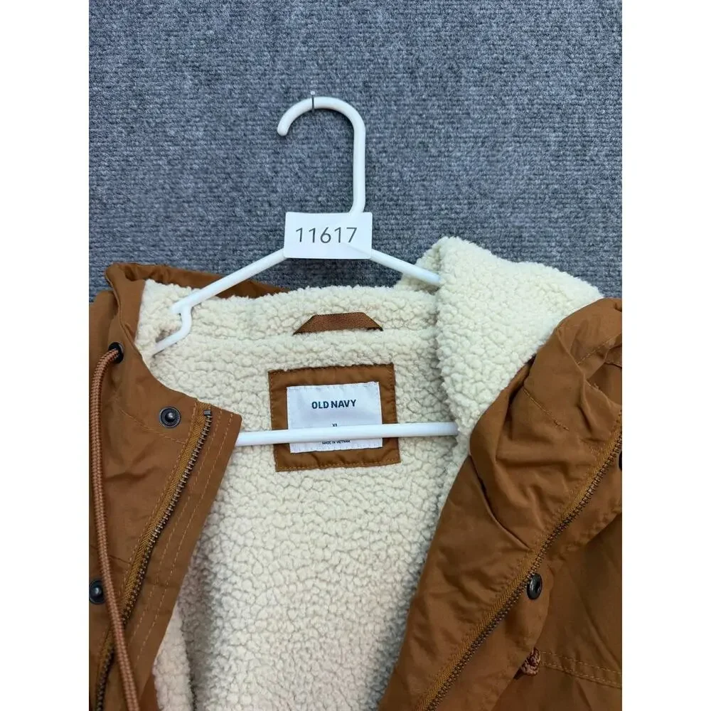 Old Navy Men’s XL Brown Sherpa Lined Hooded Utility Jacket Runs Small